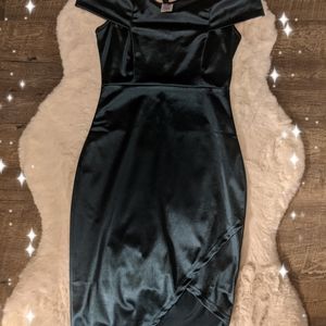 Asymmetric dark green dress